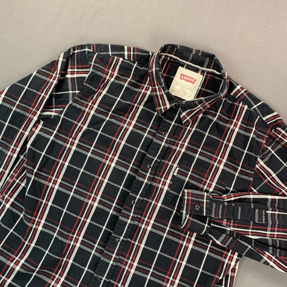 Levi's Shirt Men 2XL Blue Red Windowpane Plaid Cotton Long SLV Button Up Casual